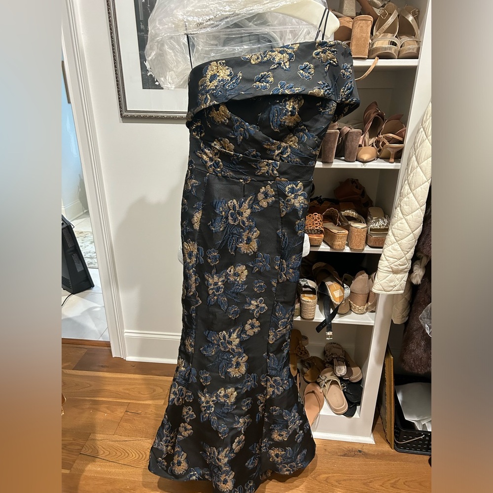 Sophisticated One Shoulder Black and Gold Dress